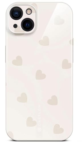 ONEFLOW für iPhone 15 Hülle mit Design Muster, Designer Case Handy Schutzhülle mit Kameraschutz, Hardcase Bedruckt dünne Handyhülle, Splash Cover, Creme Beige Herzen