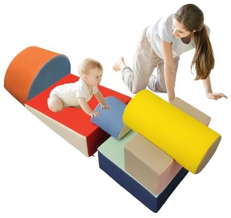 Parcours de Motricité Bébé 5PCS, Ensemble de Jeu en Mousse pour Grimper et Ramper pour Tout-petits, Équipement de Jeu Souple Antidérapant, Jouet Montessori pour Aire de Jeux en Module Motricité