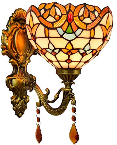 Lámpara de pared estilo Tiffany con vitral barroco, lámpara de pasillo de 20 cm, estilo retro, para dormitorio, mesita de noche, balcón, sala de estar, pasillo, iluminación decorativa, luz frontal pa