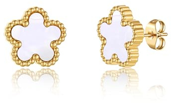 FUNIO Kleeblatt Ohrringe für Damen - 18 Karat Gold Earrings CC Ohrringe Schmuck Geschenk für Damen Women