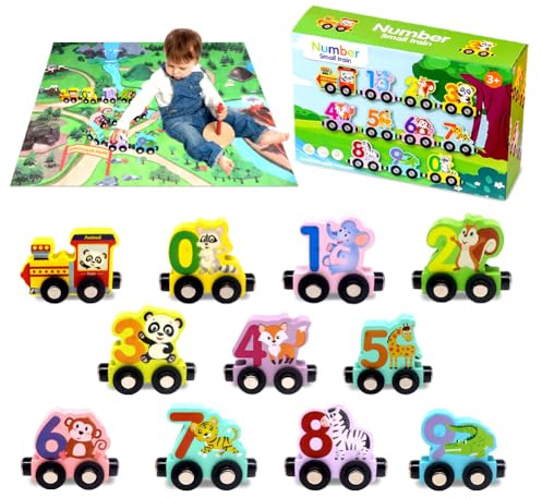 Hölzerner Spielzeug Zug,Holzeisenbahn,Holzes Zugspiel mit Karte,Magnetische Tiere Holzspielzeug,Montessori Motorikspiel Kleinkind Spielzeug für 2~5 Jahre Jungen und Mädchen Kleinkinder Geschenke