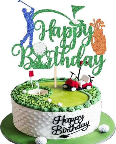 SYKYCTCY 1 Pack Golf Happy Birthday Cake Topper - Golf Ball Player Cake Pick Decoration for Sports Theme Baby Shower Boys Girls Men Birthday Party Cake Decorations Supplies