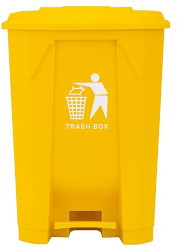 DUAS 30/50/80L Pedal Bin – Large Recycling & Rubbish Dustbin for Kitchen, Home & Office – Durable Plastic Waste Trash Bin with Foot Pedal & Lid (Yellow, 50L)