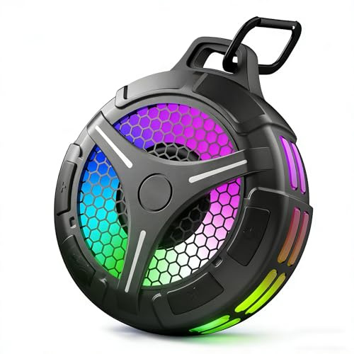 Shower Speaker Bluetooth Waterproof IPX7, Portable Speakers Wireless Bluetooth, Stereo Bass, RGB Lights, 360 Surround Sound, True Wireless Stereo, 15W Clear Sound, Built-In Mic for Bathroom Outdoor