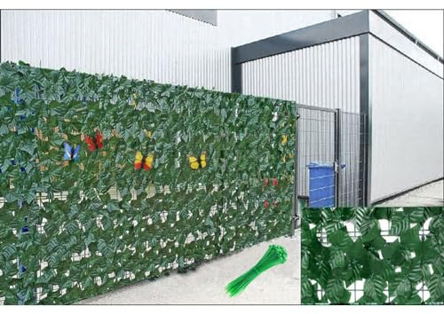 Siepe artificiale decorativa da parete, 2 x 8 m, verde scuro, edera per uso esterno, realistica, recinzione di edera artificiale