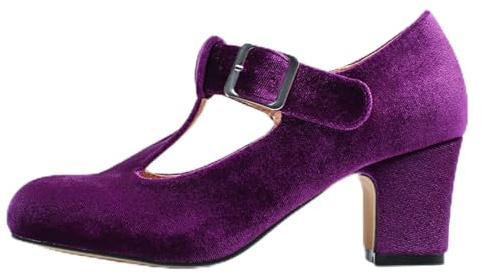 Zapatos tradicionales para mujer, tacones altos, zapatos de novia, cerrados, elegantes y cómodos, zapatos tiroleses, zapatos de baile, pies anchos, zapatos de boda, zapatos de tacón, morado, 42 EU