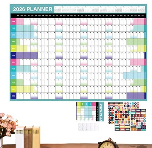 Jahresplaner 2026-43x58cm Vertikal, Übersichtlicher Familienplaner, Ideal für tägliche Zeitpläne & Urlaube, Inklusive Feiertage & Ferien | Für Familien, Lehrer, Klassenzimmer