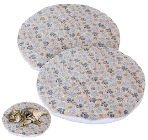 DONGKER Katzenbett, 2 Stuck Rund Plüsch Katzenkissen, Ø40cm, Doppelseitiges Korallenvlies Katzen Schlafplatz Matte für Betten, Kratzbäume, Kisten, Sofas, zum Faulenzen