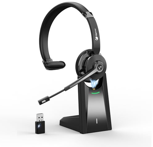 Earbay Headset mit Mikrofon Bluetooth, Kabelloses Headset mit Rauschunterdrückung, inklusive USB-Dongle und praktischer Stummschaltung & Ladestation für Computer/Meeting/Handy/Call Center/Büro
