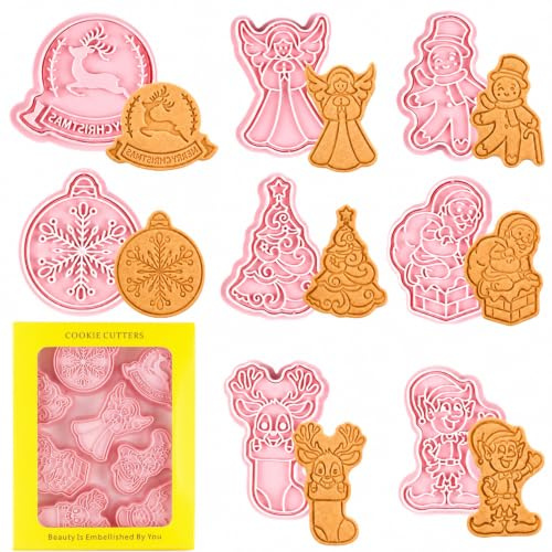 Weihnachten Ausstechformen Set, 8 Stück 3D Weihnachten Plätzchen Stempel | Weihnachtsbaum, Schneemann, Weihnachtsmann, Glocke, Schneeflocke, Engel, Rentier und Elfe