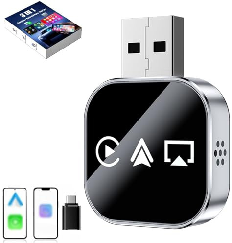 Wireless CarPlay Mirror Link Adapter, Adattatore Wireless 3 in 1 per Android Auto, CarPlay E AirPlay, Wi-Fi 2,4/5 GHz E Bluetooth 5.0, Plug and Play, Connessione Veloce E Stabile (B)