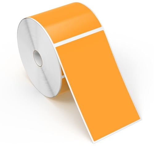 Meitaat 500 stycken klistermärken fluorescerande orange självhäftande självhäftande etiketter avtagbara 12,7 × 7,6 cm rektangulär klistermärke rulle