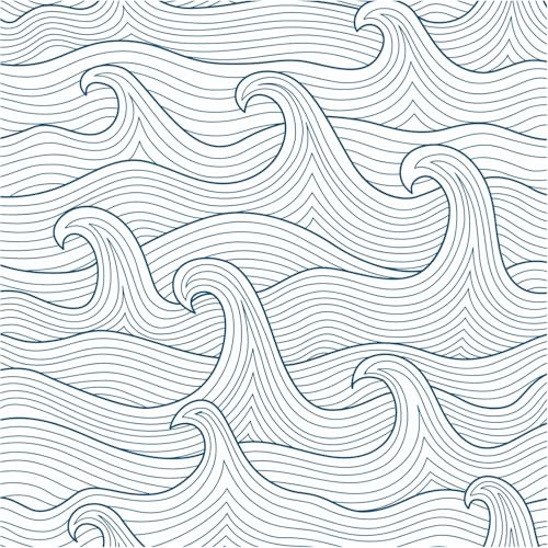 ANBILILA Papel Pintado Autoadhesivo, Moderno Minimalista Pelar y Pegar Papel de Contacto, 44,5x500CM Patrón Ondulado Azul y Blanco Papel Tapiz Removible Decorativo para Pared para Cocina Baño Muebles
