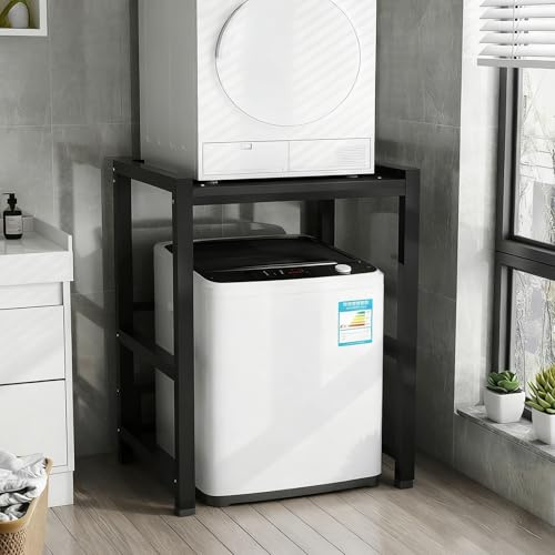 Meuble Machine à Laver et Seche Linge, Superposition Lave Linge Seche Linge, 3 Hauteurs Réglables, pour Buanderie Salon Salle De Bain Cuisine Balcon(Flip Model - Black d)