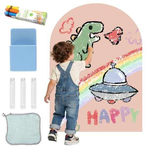 Lavagna magnetica murale per bambini - Lavagna bianca autoadesiva - 100 x 80 cm - A forma di arco - Montessori - Pellicola magnetica autoadesiva potente - Rosa cammello