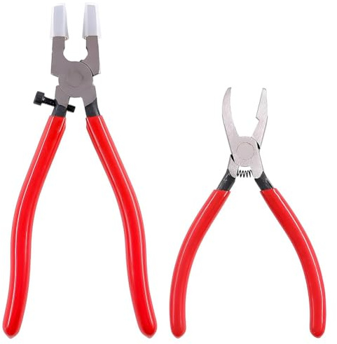 Buhdjfnke Set di Strumenti per Taglieri di Vetro Professionale: 2 Pezzi con Pinze In Esecuzione, Mascelle Curve e Pinze di Rottura con Punte di Gomma