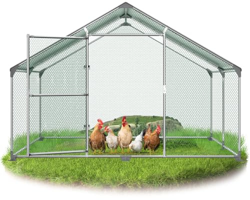 QEENTOE Spitzdach Hühnerhaus 3x4x2m, Geflügelstall mit Türschloss | Robustes Metallgerüst mit verstärkten Verbindungen für hohe Stabilität auch bei Wind und wechselnden Witterungen