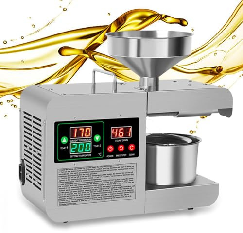 Kommerzielle elektrische Ölpresse für Hochgeschwindigkeitskalt- und Heißpressen mit einstellbarer Temperatur, ideal für die Verarbeitung von Sonnenblumenkernen und Kokosnuss, Leistung 3-5 kg pro