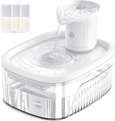 Jewyow Wireless Cat Water Fountain for Drinking, 2.5L Silent Cat Fountain | Smart Sensor & Timer Modes, 3 Composite Filters, Visible Water Level Pet Water Fountain, Ultra-Quiet Pump & Visible Scale
