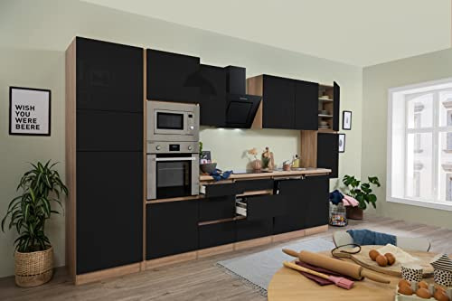Respekta Lorena Küchenzeile, Holzwerkstoff, Schwarz, 395 cm