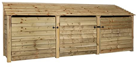 Arbor Garden Solutions wooden log store with doors 4ft, firewood storage (W-335cm, H-126cm, D-88cm), natural finish (Without kindling shelf)
