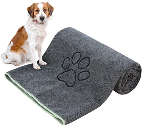 KinHwa Serviette Chien Microfibre 76x127 cm, Très Absorbante & Séchage Rapide, Grande Serviette pour Chien, Douce & Épaisse, Idéale Après Bain, Pluie & Natation, Gris