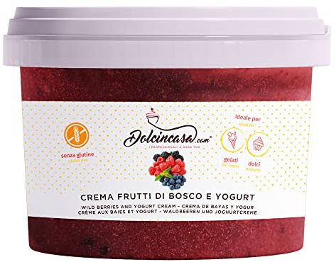 Dolcincasa-Crema ai Frutti di Bosco e Yogurt Senza Glutine Resistente Crema Spalmabile e per Farcire Cornetti Torte Crepes e Dolci Vari 500g