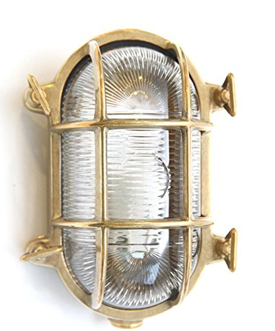 Foresti & Suardi - Ovale Maritime Lampe | Schiffslampe | aus poliertem Messing | 235 x 165 mm | IP 54 | E27 Sockel (klares Glas) incl. MARETeam LED Leuchtmittel