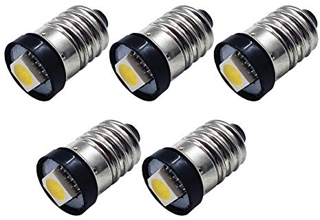 Ruiandsion 5pcs E10 LED Bulb DC 3V 0.5W 4300K Warm White 5050 1SMD LED Bulb for Torchlight Flashlight Torch Headlight,Negative Earth