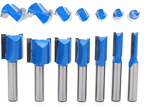 DingGreat 7Pcs Fraise droite à queue de 8 mm, 6mm 8mm 10mm 12mm 14mm 18mm 20mm de diametre Fraise à Bois Routeur à Coupe Droite Flush Trim Pattern Router Pour le Travail du Bois