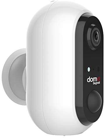 Beghelli - Telecamera Wifi Esterno FullHD, Batteria Ricaricabile, Videocamera Sorveglianza con Sensore Movimento, Visione Notturna, Ottica Grandangolo 130°, Dom-e, Compatibile con Alexa e Google Home