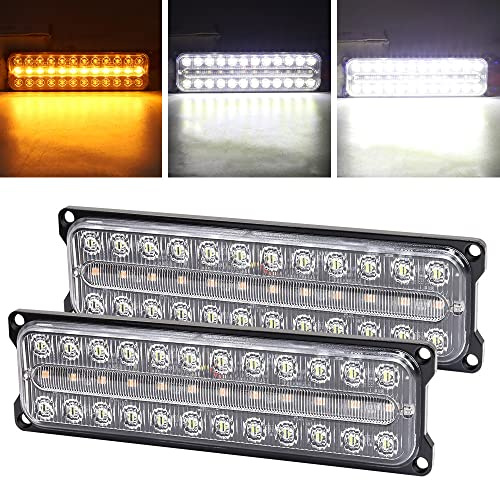Biqing Feux de Penetrations LED, D'urgence Lumières Stroboscopiques Voyants D'avertissement Bar 12V 24V Feux Stroboscopique 18 Mode pour Voiture Camion Remorque Caravane (Jaune&Blanc)