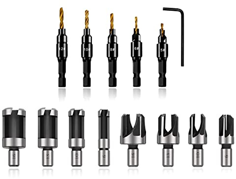 14pcs Countersink Drill Bit Set Include Wood Plug Cutter Tool Drill Bits for Woodworking