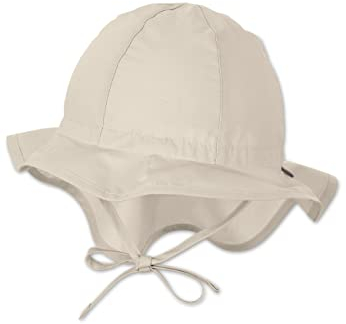 Sterntaler Sonnenhut - Unisex Sommerhut - UV-Schutz 50+ Mütze mit breiter Krempe und Größenregulierung - Nackenschutz - Bindebänder - Baby Kinder Kopfbedeckung aus Popeline (Bio) - beige, Größe 53