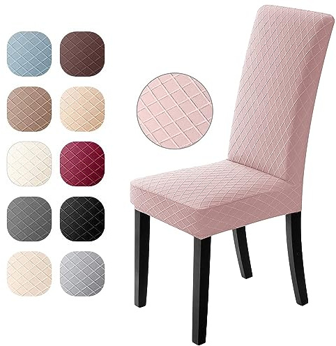 Stuhlbezüge Modern 4er Set Universeller Stuhlhussen Elastischer Stretchbezug, abwaschbarer Jacquard Bezug mit Rutschfestheit & Atmungsaktivität , Spannbezug ideal für Events und Deko Bankett (Rosa)