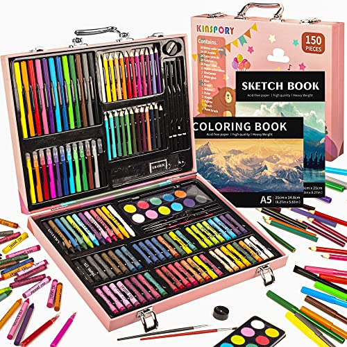 KINSPORY 150 pezzi valigetta colori bambina, pittura valigetta per bambini, Set per disegno, kit disegno acquarellabili bambini
