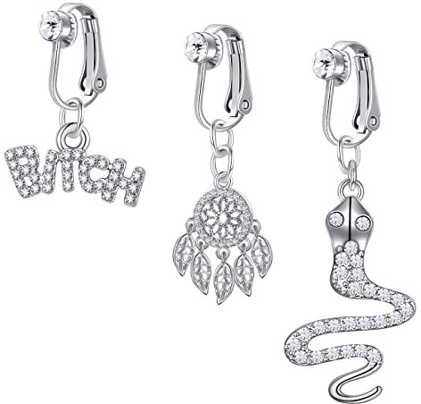 VF VFUN Silver Clip On Bauchnabelpiercing With Dangle Faux Navel Bars Snake Non Pierced Bauchnabel Piercing Fake Bauchnabelpiercing Lang