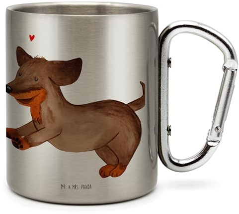 Mr. & Mrs. Panda Thermobecher Hund Dackel - Geschenk, Herz, Teebecher, Dachshund, thermotasse, Teetasse, Sprüche, Edelstahl, Isolierbecher