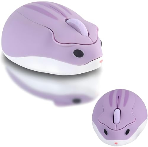 Hamster Form Kabellose Maus Computer Maus 1200DPI niedlich Cartoon Leise Funkmaus für Kinder Mädchen Tragbare Wireless Mouse für Links und Rechtshänder, PC/Laptop/Windows/Linux, Geschenk Lila