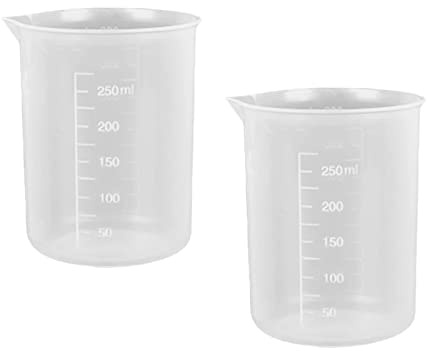 Measuring Jugs Pack of 2 Transparent Measuring Jugs Multipurpose 250ml PP Plastic Graduated Beakers Double Side Measure Containers for Household Kitchen Cooking Lab | Food Grade PP Plastic, Double-Sided Scale, V-Shaped Spout, Non-Slip Grip, Reusable 250ml for Kitchen Home Lab Measuring