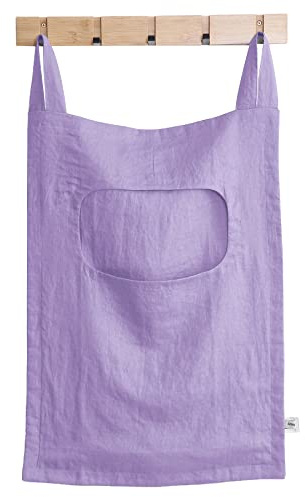 Amazhiyu Hänge Wäschesack Wäschekorb Wäschebeutel Tür Hängend Tasche zum Aufhängen, 100% Leinen, Platzsparend, 48 x 68 cm, Violett