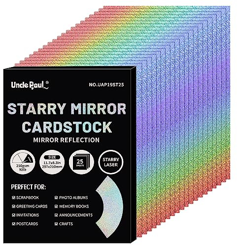 A4 Starry Mirror Cardstock Paper, 25 Sheets 250gsm/92Ib Shiny Reflective Paper for Crafts, Color Laser Cardstock for Birthday Wedding Party Decoration UAP19ST25