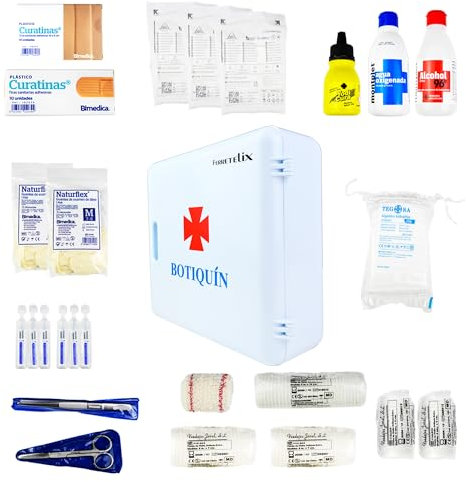FERRETELIX® Botiquin Armario de Pared con dotacion 280 mm x 250 mm x 100 mm Homologado Equipado con Varios artículos para Realizar Las primeras curas en Caso de Emergencia F