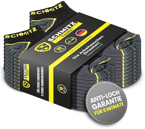 SCHMITZ.Tools arbetsstrumpor män korta i premiumkvalitet – sneakers arbetsstrumpor sommar – herrstrumpor med förstärkt häl och fotspets – korta strumpor arbete – hållbara, 10 par, 43-46 EU