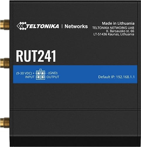 Teltonika RUT241098000 Model RUT241 Industrial Cellular Router; 4G and 3G Connectivity; for use in North America; Compatible with Verizon, AT&T, and T-Mobile; WAN Failover with Auto Switching
