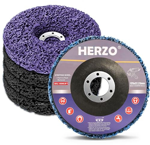 HERZO Disco abrasivo CSD da 125 mm, set di 5 dischi per la pulizia grossolana, disco in tessuto di nylon, rimozione della vernice, ruggine per smerigliatrice angolare