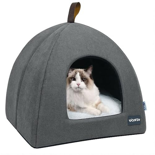 Voarge Nichoir pour Chat avec Coussin intérieur Amovible et Lavable, Gris, S