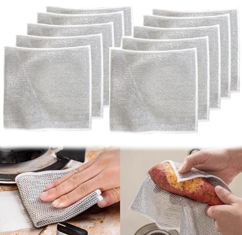 ALIMRA Panno per lavastoviglie in filo di acciaio, stracci multiuso per lavare i piatti bagnati e asciutti, a doppio strato, antigraffio, in acciaio inox, per pentole e padelle, lavandini, piani