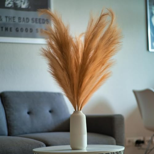 Pampasgräs Dekorativt set i guld – orange – boho chic XXL konstgjort pampasgräs – 3 stycken 100 cm, brun dekoration, perfekt för bröllopsdekoration, vardagsrum och sovrum | stort, fluffigt, konstgräs