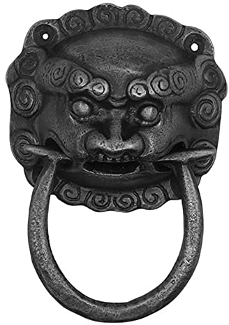 Antiker Ring-Türklopfer, Ladentürklopfer aus reinem Kupfer mit Tierkopf, Vintage-Messing-Löwenkopf-Türgriff (schwarz)